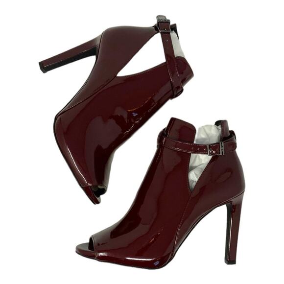 Michael Michael Kors Lawson Burgundy Open Toe Booties Patent Leather Size 8 NWT - Picture 1 of 6